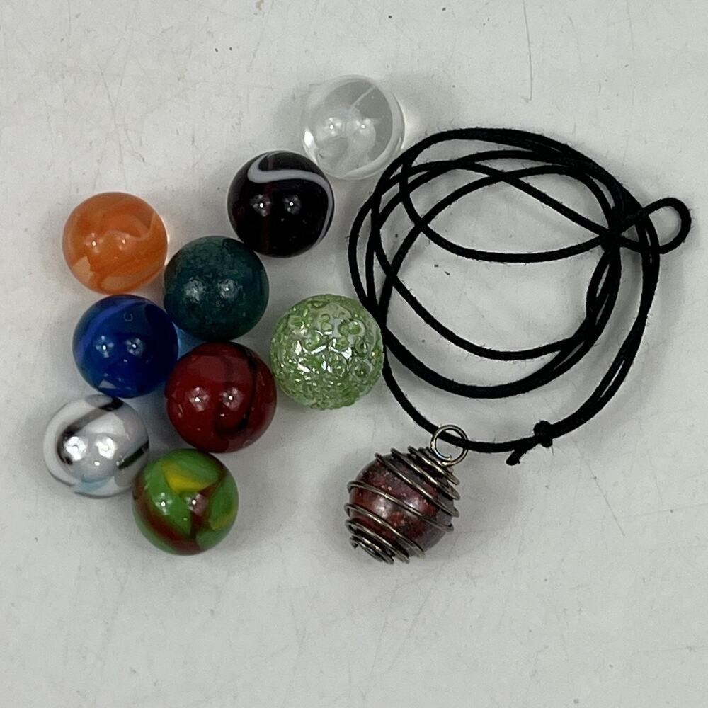 Interchangeable Marble Necklace Set Wire Wrapped Cage Pendant Glass Lot 11 pc